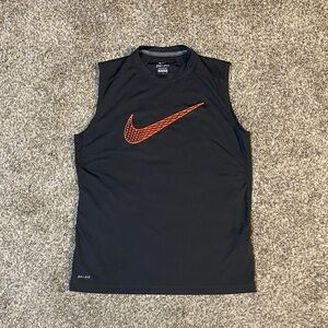 Nike Men's Black Tank Top with Orange Logo